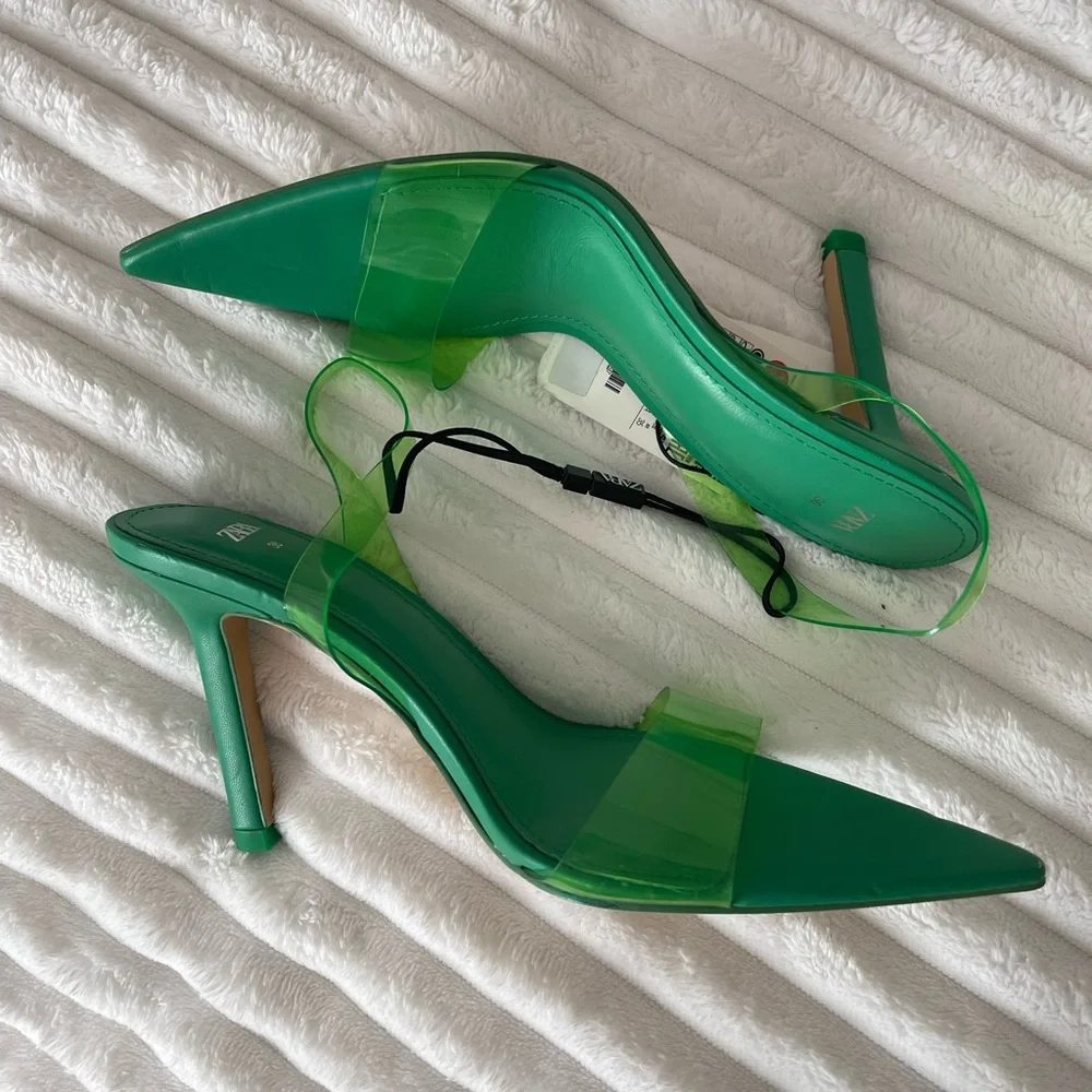 Zara Green Vinyl Slingback Heeled Sandals - Picture 6 of 8
